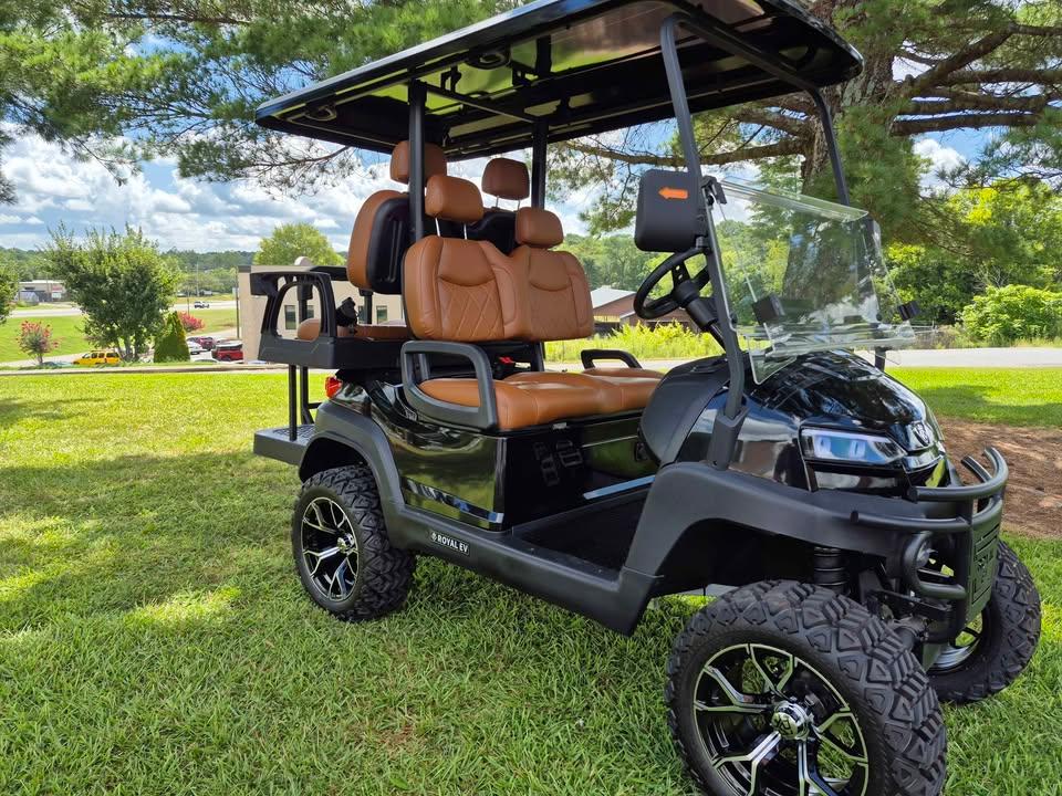Just in Beautiful Black Royal EV Crown 4 Seater Lifted w/ upgraded diamond stitched Saddle Seats